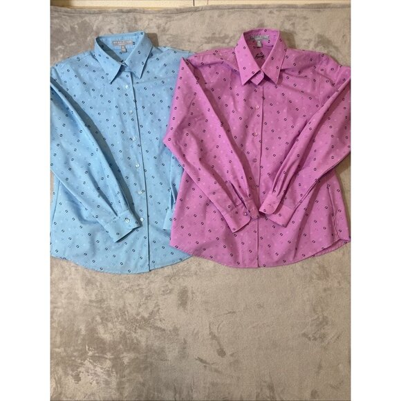 Foxcroft Women’s Size 8 Shirt Lot Pink Blue Polka Dot Long Sleeve - Picture 4 of 11